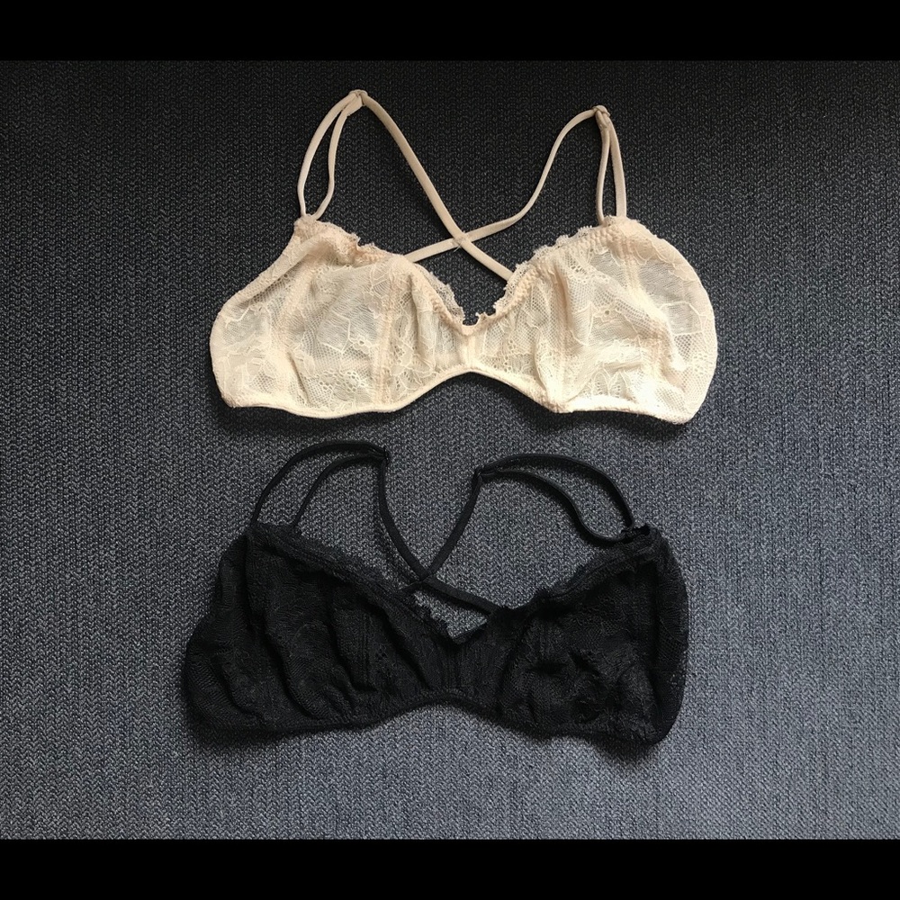Crossback lace bralettes